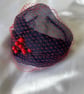 Navy Blue & Red Berry Fascinator Hat with Netting - Image 2