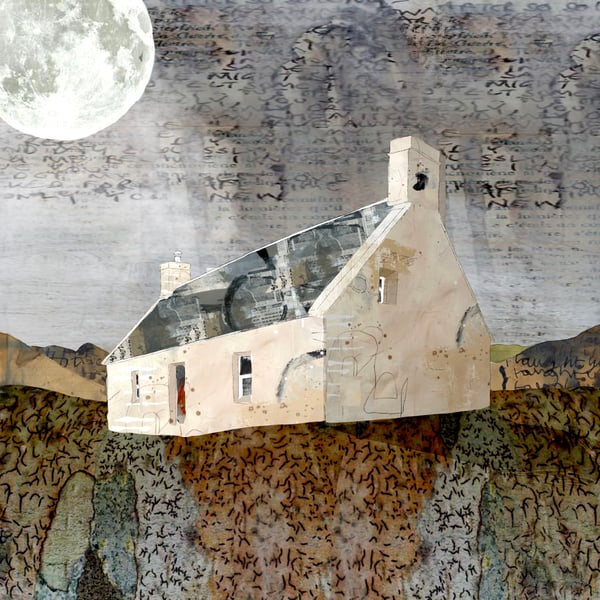 Scottish landscape Bothy mixed media print