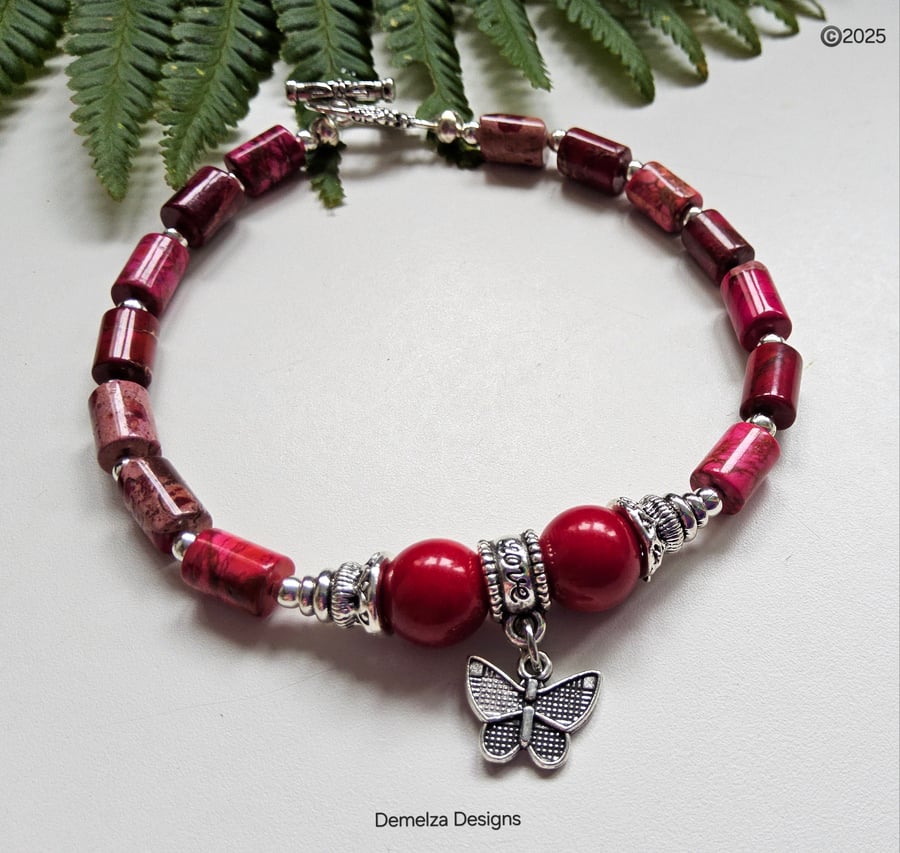 Designer Red Coral & Imperial Jasper Bracelet 