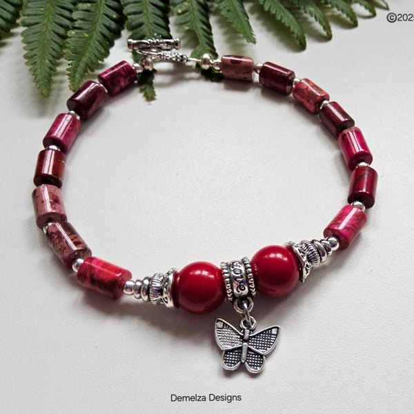 Designer Red Coral & Imperial Jasper Bracelet 