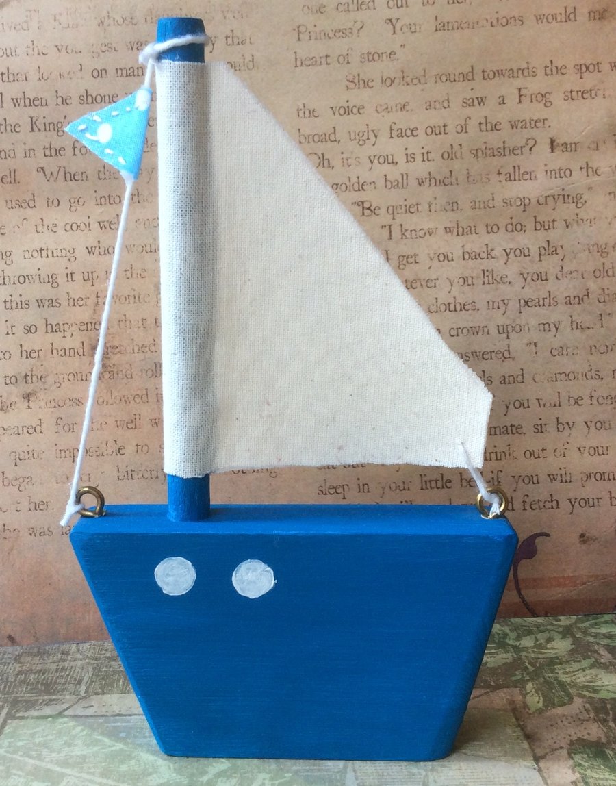 Blue Wooden Sailing Boat