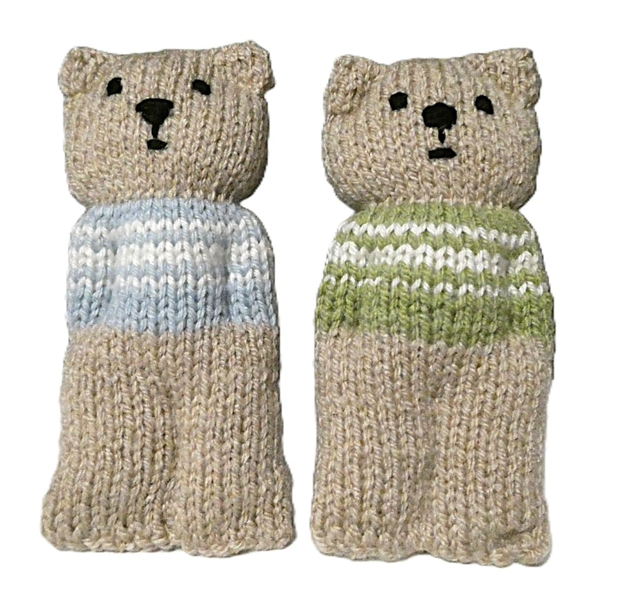 Handmade knitted pair of pocket dolls - bears