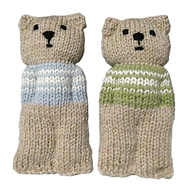 Handmade knitted pair of pocket dolls - bears