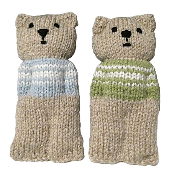 Handmade knitted pair of pocket dolls - bears