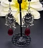 Gothic Heart and Cross Earrings - Red Heart Earrings - Handmade - Drop Earrings - Image 3