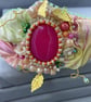 Green & Pink Silk Beaded Side Tiara with Pink Agate and Pearls - Image 3