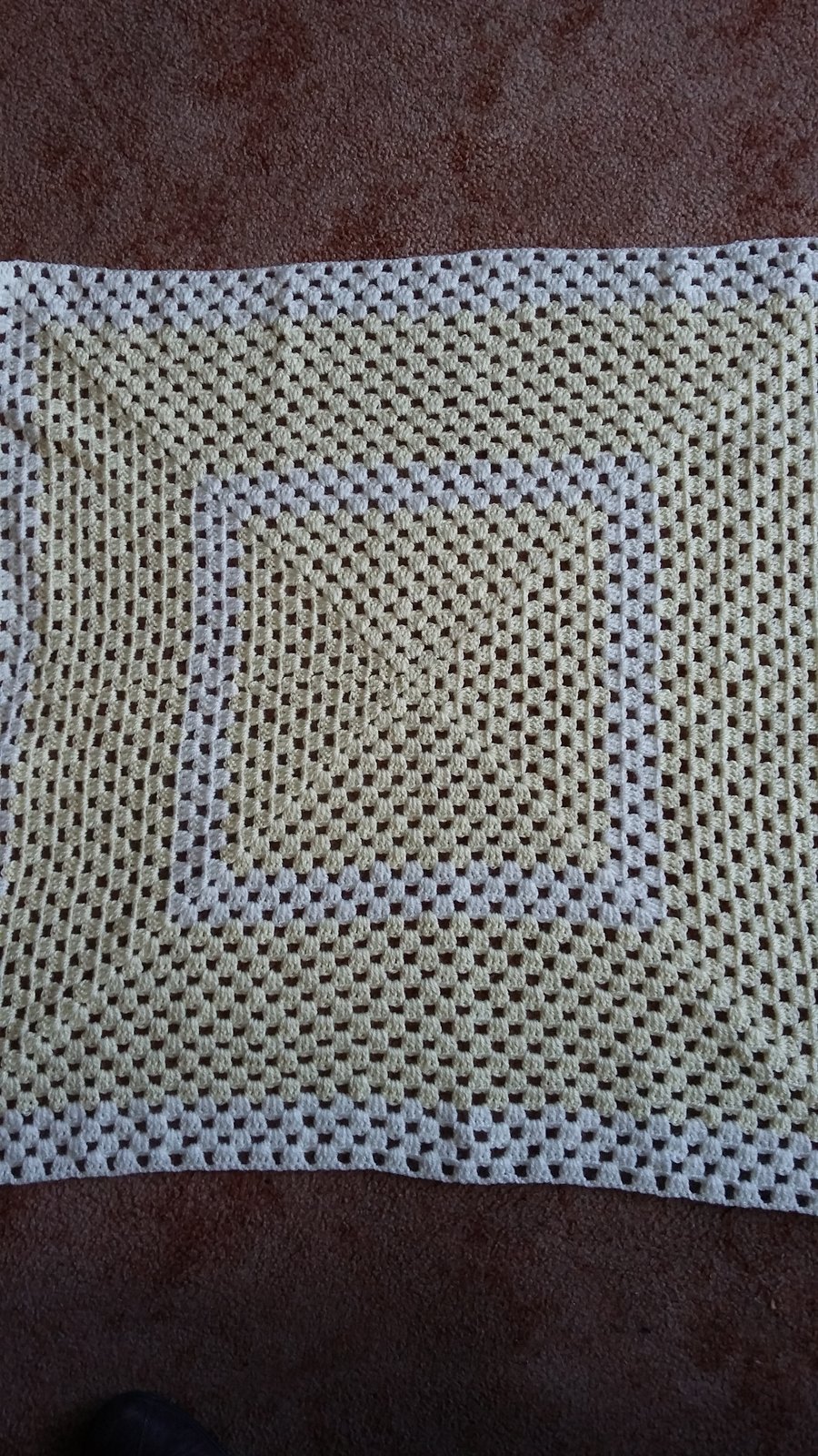 Crochet baby blanket or lap blanket in lemon and cream. Seconds Sunday