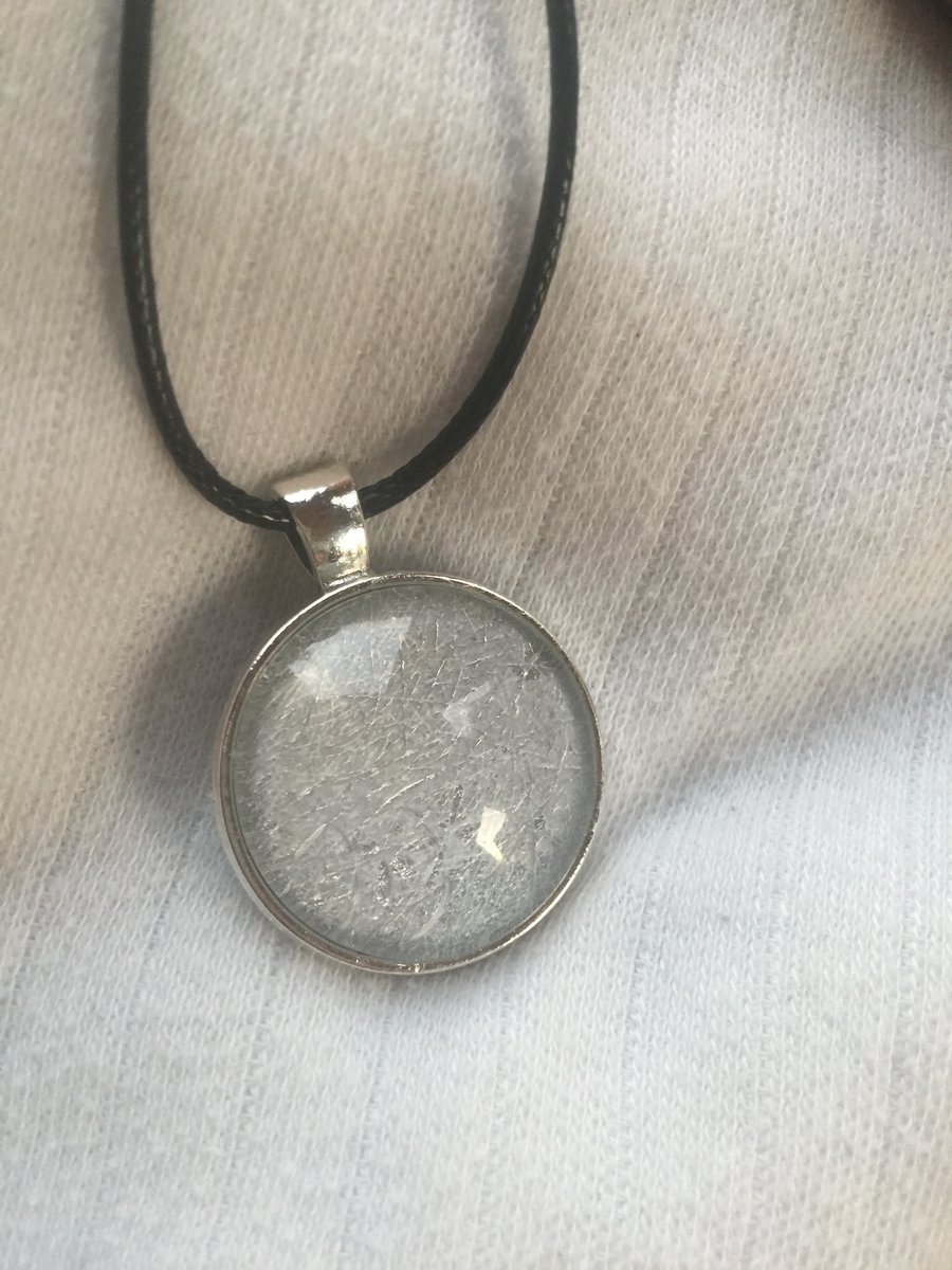 Art Deco Inspired Silver Round Cabochon Effect Pendant With Cord Necklace