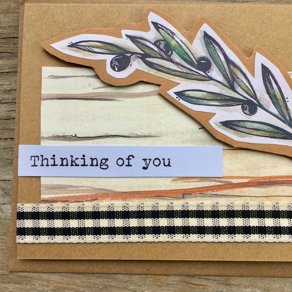 handmade recycled paper card (item no 230) thinking of you, olive branch