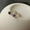 Sterling Silver and Amethyst Stud Earrings, Small Earrings