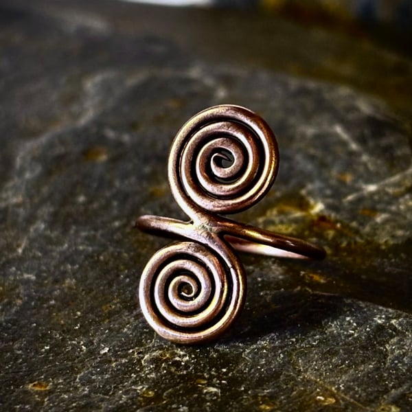 Hand-Forged Bronze Double Spiral Ring