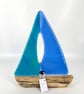 Gorgeous Fused Glass & Drift Wood Sailing Boat 