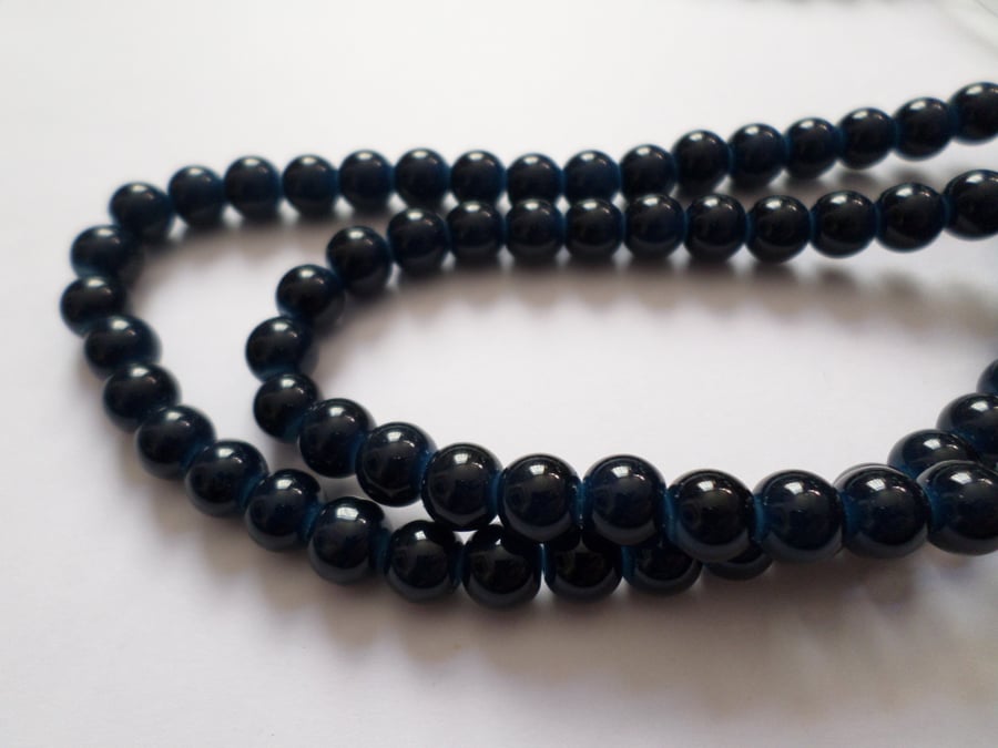 30 x Imitation Jade Glass Beads - Round - 8mm - Ink 