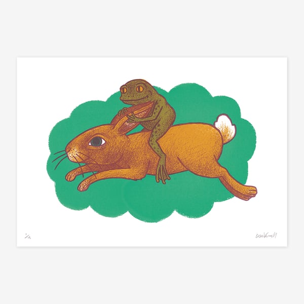 Rabbit Rider, 3-colour screen print