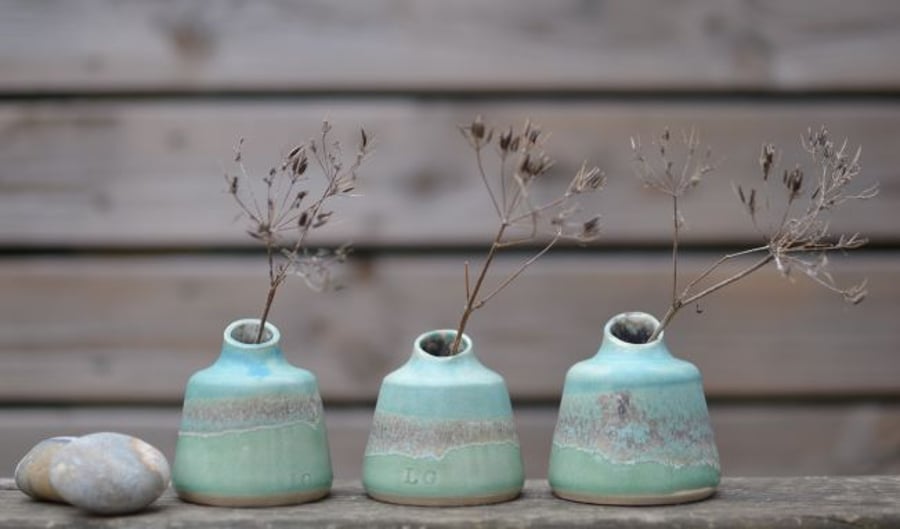 Skyline Bud vases - Beautifully glazed in green and turquoise