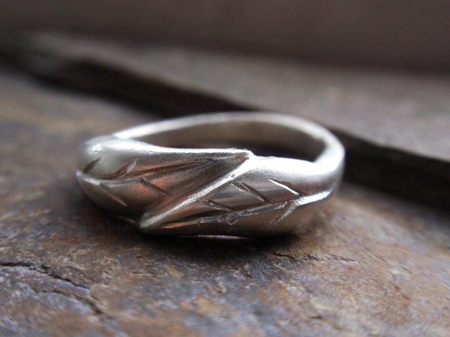 Chunky sterling silver ring, rustic leaf ring, or solid gold
