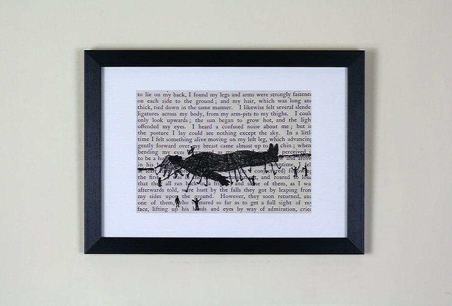 Classic Literature - Gulliver's Travels Silhouette Framed Large Embroidery 