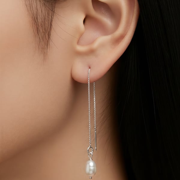 Freshwater Pearl Threader Earrings in Sterling Silver