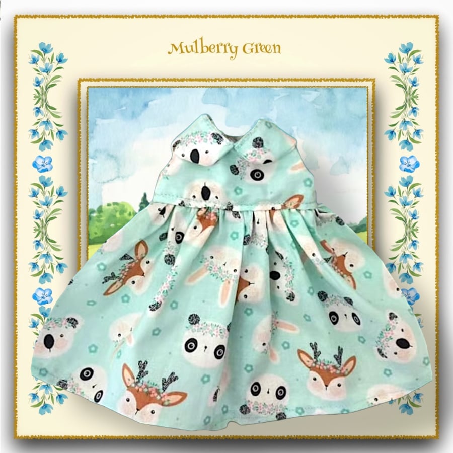 Turquoise Forest Friends Doll’s Dress