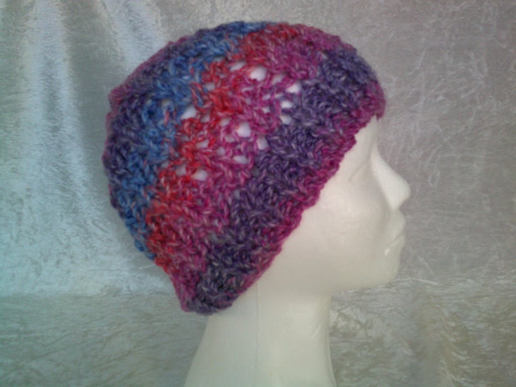 Pink, Red & Blue Lacy Beanie Style Hat