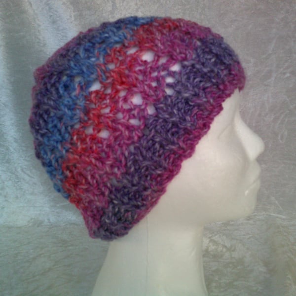 Pink, Red & Blue Lacy Beanie Style Hat