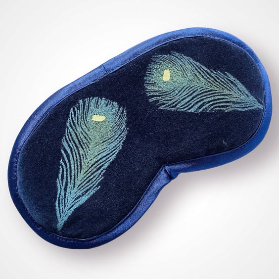 Midnight Blue Peacock Feathers Velvet Lavender Infused Eye Mask