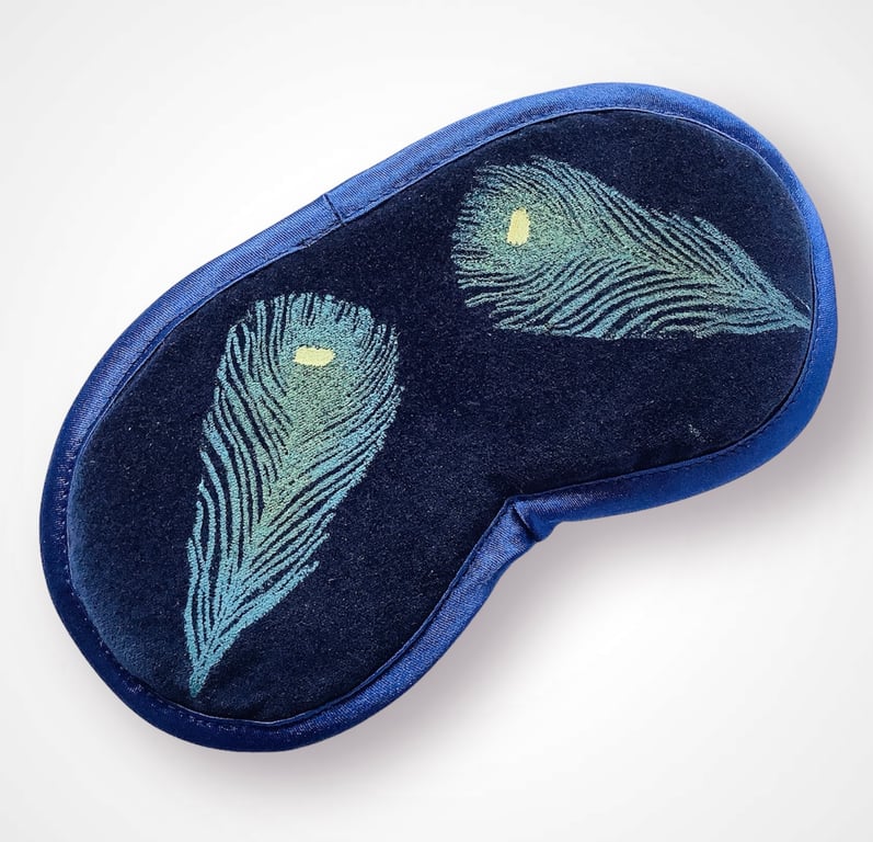Midnight Blue Peacock Feathers Velvet Lavender Infused Eye Mask