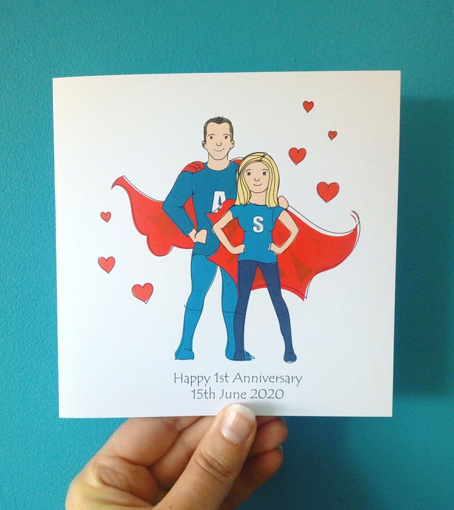 Super hero Cartoon Card, personalised card, cartoon superhero illustration