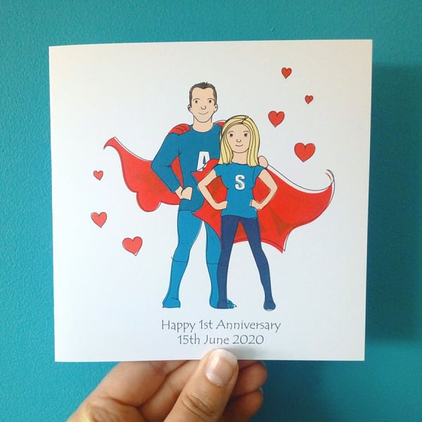 Super hero Cartoon Card, personalised card, cartoon superhero illustration