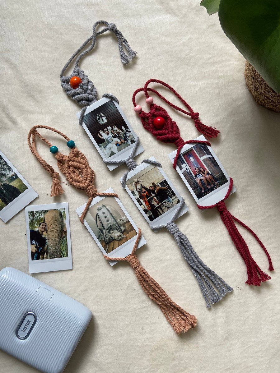 Set 4 photo hanger, Macrame photo Frame, Rear View Mirror Accessory