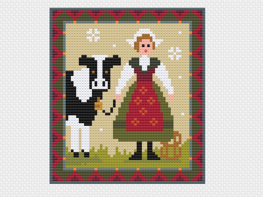 094H Cross Stitch 12 days of Christmas carol 8th Day Eight Maids a Milking
