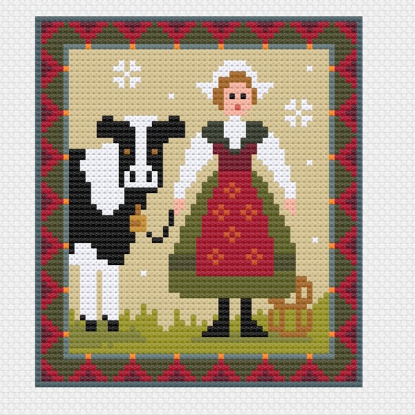 094H Cross Stitch 12 days of Christmas carol 8th Day Eight Maids a Milking