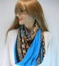 Infinity scarf (two tone, plain turquoise and  turquoise and gold Aztec print ) - Image 6