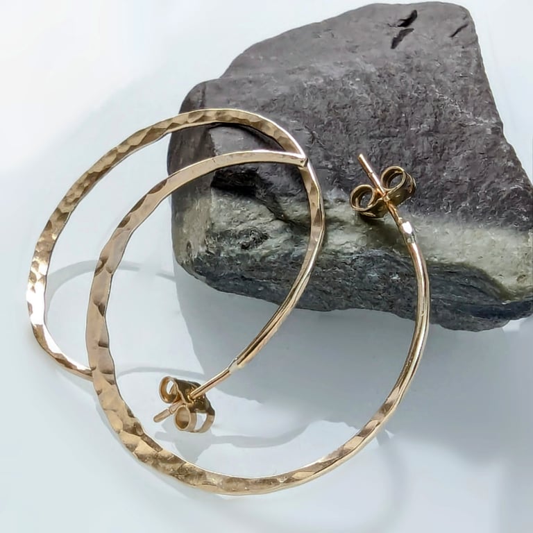  Recycled 9 carat GOLD Stud Hoop Earrings, Handmade Urban Designed Jewellery