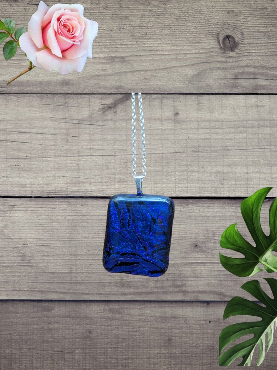 Glass Fused Pendant - Sparkly Blue Dichroic