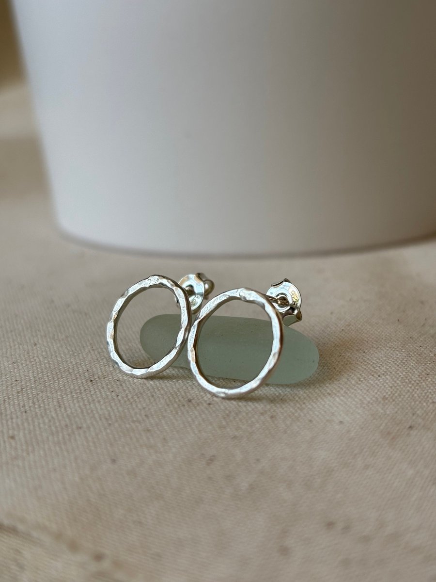 Delicate stud earrings, Circle earrings, Handmade earrings, Sterling Silver earr