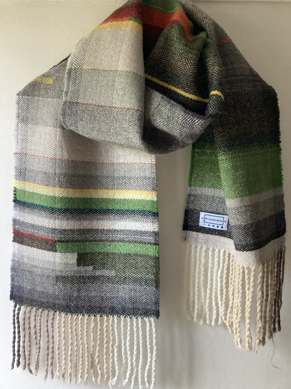 Ecclesall Woods Handwoven Herringbone Lambswool Scarf, Green
