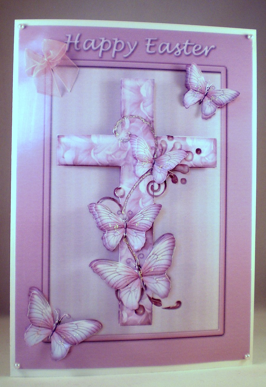 Handmade Easter Cross Greetings Card, Decoupage 3D