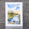 Mountain Stream. Countryside. Blank Card. Original Painting. Paper Art.