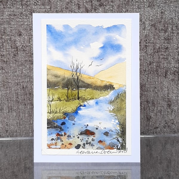 Mountain Stream. Handpainted Blank Card. Easter Gift.