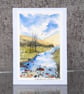 Mountain Stream. Handpainted Blank Card. Easter Gift.