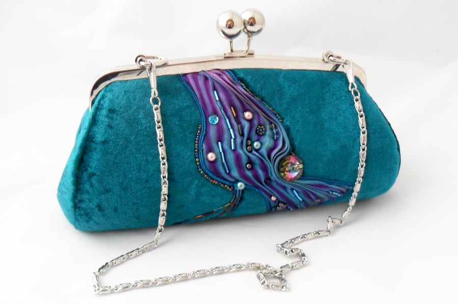Evening bag in teal velvet, OOAK evening bag