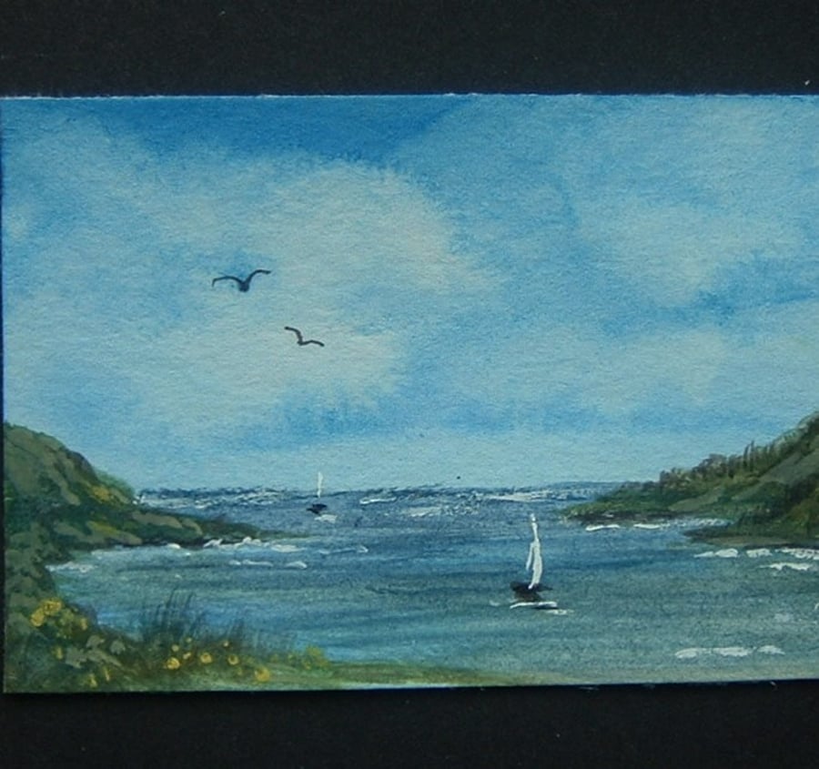 seascape art painting aceo watercolour ref 298