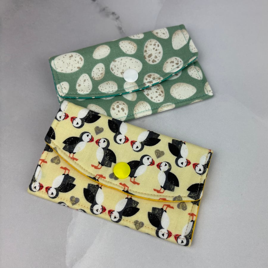 Puffins card case, Eggs travel pass holder, 2 options, Handmade
