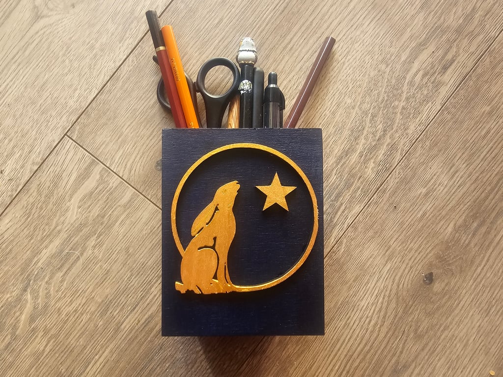 Moongazing Hare Wooden Pen Pot, Desk TIdy, Storage 