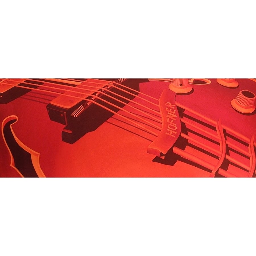 Guitar Painting - original canvas art of a red Hofner Verithin guitar