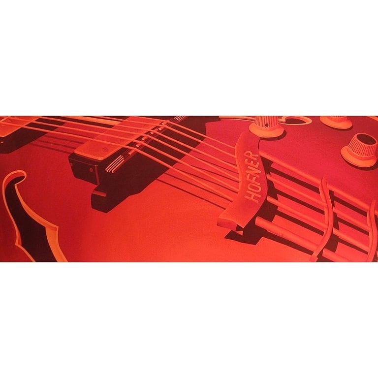 Guitar Painting - original canvas art of a red Hofner Verithin guitar