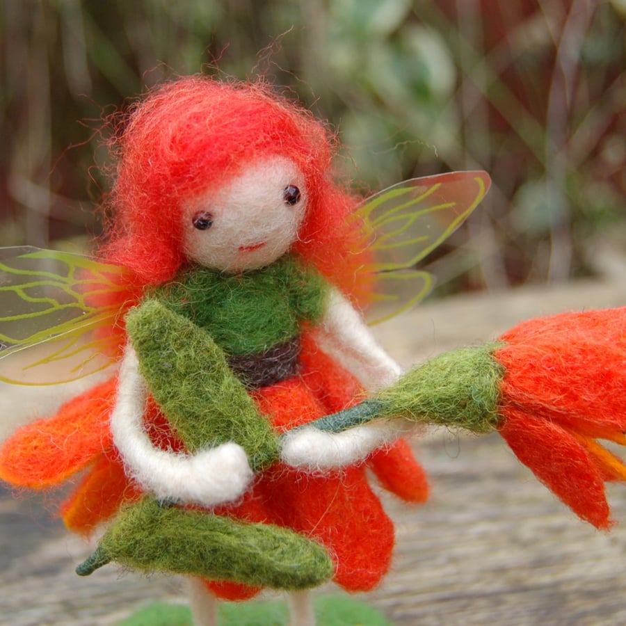 Needle felt Marigold Fairy figure - textile art, art doll