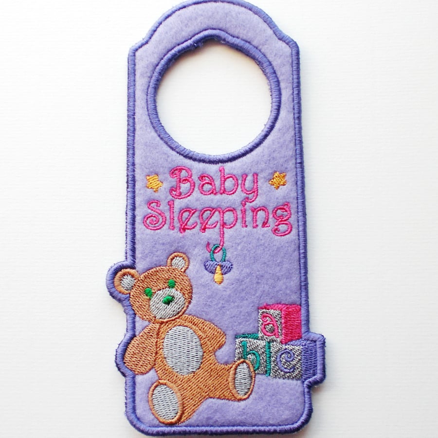 'Baby sleeping' door hanger