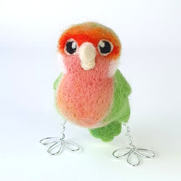 Needle Felted Green Lovebird Peach Faced Tropical Lovebird Ornament